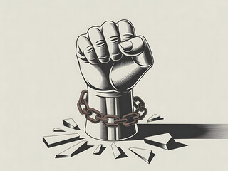 Black  Power Fist Emblem hand icon with Broken Chains Symbol of Freedom fare, Protest and Liberation on background.