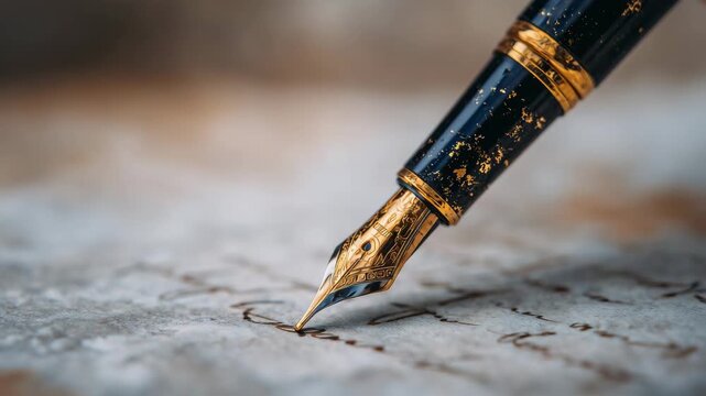 20Macro close-up of luxury fountain pen writing on thick textured paper, ink flow visible, symbolizing professionalism and premium craftsmanship