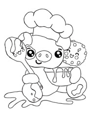 Adorable Little Pig Chef Baking Sweet Treats and Cookies