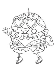 Happy Cartoon Hamburger Character Wearing Heart Shaped Sunglasses