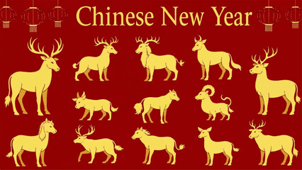 Celebrating Chinese Day with Deer Silhouettes during Chinese New Year