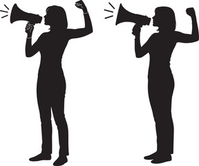 Silhouette of woman with megaphone giving announcement