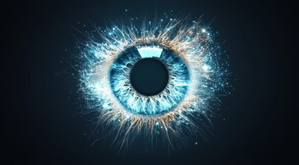 Dynamic artistic visualization of a glowing electric eye in dark ambiance