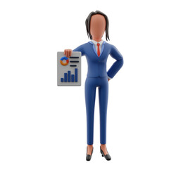 Businesswoman holding financial report 3d illustration