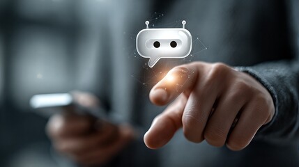 Ai chatbot assistant interacting via smartphone with glowing speech bubble interface with technology and digital and interaction and virtual and artificial with intelligence