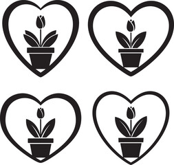 Silhouette of flower pot in heart shape frame