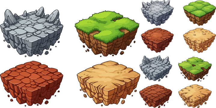 Pixel art floating isometric tileset