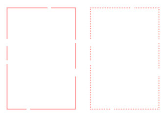 シンプルなピンクの点線・破線の長方形フレームセット・細線がおしゃれな飾り枠 縦長ピンクのフレーム