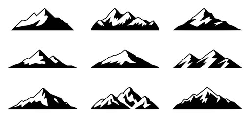 Stylized black and white mountain peak with snow accents mountains peaks