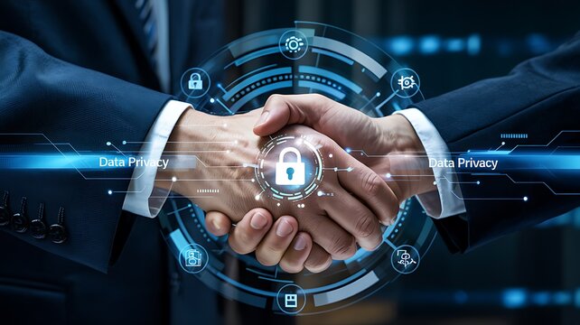 Data privacy concepts, protection standards, and the handshake of global network connections ensure transparency, consent, encryption, control, ethics, and security.