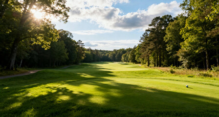 Obraz premium Sunlit Golf Course with Lush Green Fairway