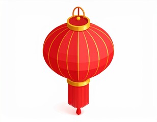 Obraz premium Isolated Red and Gold Chinese Lantern on White Background Illustration