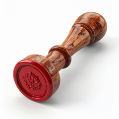 Wood Handled Red Wax Stamp with Intricate Design on White Background