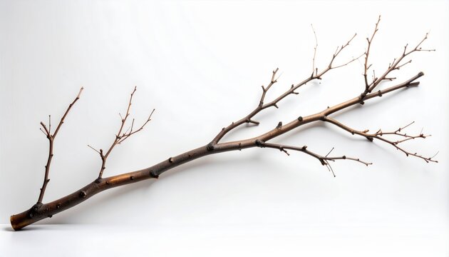 Detailed Close Up of a Bare Tree Branch on a Seamless White Background - Powered by Adobe
