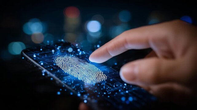 115Macro of a smartphone fingerprint sensor being touched, symbolizing identity verification and modern security technology