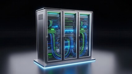 Server Rack 3d Icon, Glowing Network Technology
