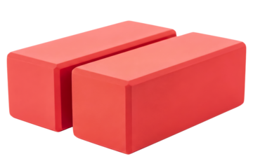 Two rectangular red foam yoga bricks on a transparent background
