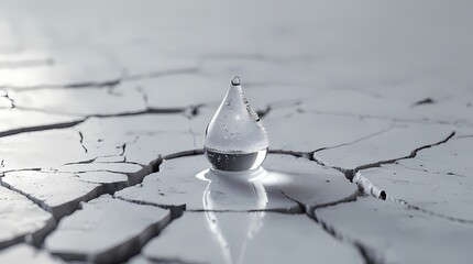 Water scarcity concept with a single drop on dry cracked marble isolated 2026