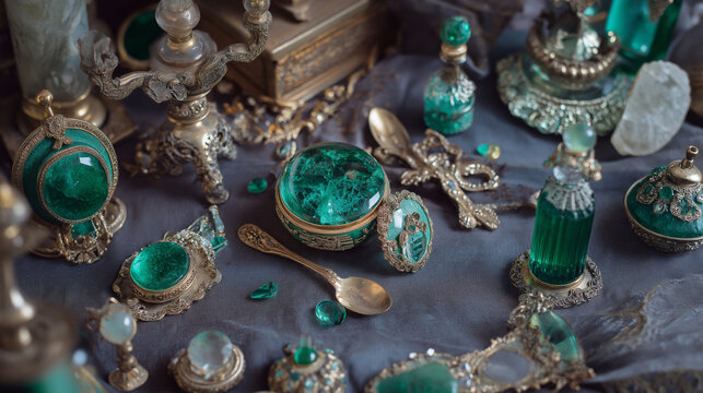 エメラルド色の宝飾・雑貨店ディスプレイ emerald color jewelry