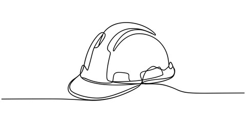 Fototapeta premium Continuous one-line drawing of an engineer's safety helmet. One line drawing illustration of a contractor's hat. Engineer tool concept single line. Editable outline, continuous one line drawing.