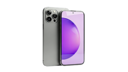 Gray Smartphone with Purple Screen on White Background