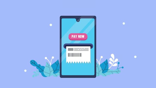 Animated Smartphone Showing Pay Now Button and Receipt Ejection.