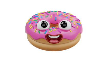 Happy Donut with Pink Frosting and Sprinkles