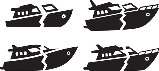 Broken boat silhouette four vector style image