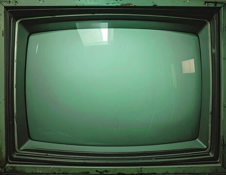 Vintage Green Cathode Ray Tube Monitor with Black Frame and Reflections