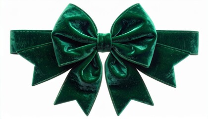 Dark green velvet bow with symmetrical loops and V-cut tails, rich texture and elegant sheen.