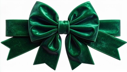 Dark green velvet bow with symmetrical loops and V-cut tails, rich texture and elegant sheen.