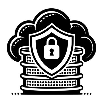 Cloud Data Security Icon: A symbolic representation of secure data storage and protection in the cloud, with a shield and padlock overlaying a data server.