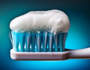 extreme close up of toothpaste foam on toothbrush bristles