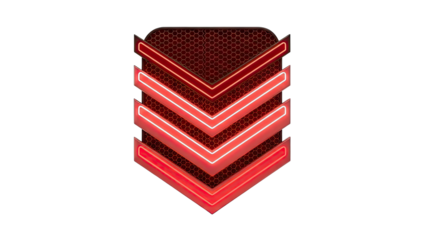 Red Chevron Neon Emblem with Hexagonal Pattern