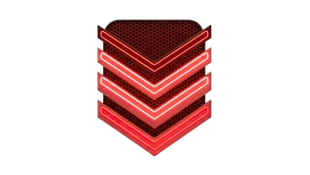 Red Chevron Neon Emblem with Hexagonal Pattern - Powered by Adobe