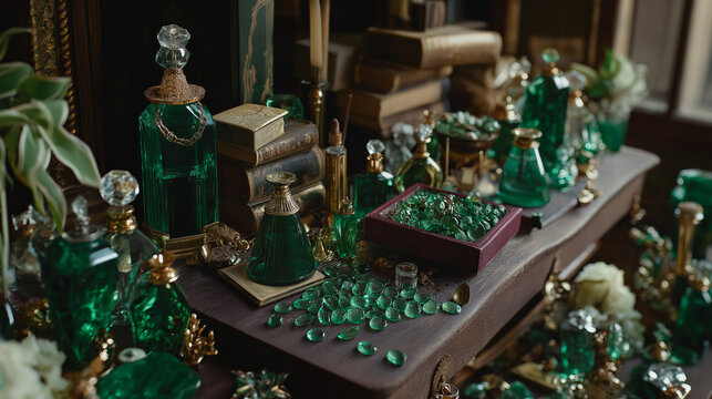 エメラルド色のアンティーク宝飾店 emerald jewelry shop