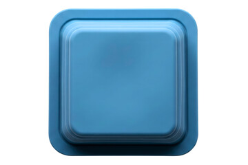 Blue square button with rounded corners and stepped edges on a transparent background