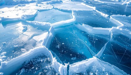 Frozen Turquoise Ice Shards Under Sunlight Creating Geometric Patterns And Textures