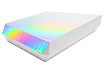 White rectangular box with iridescent holographic foil side on a transparent background