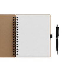 Open notebook and pen isolated on transparent background