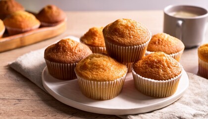 mouthwatering freshly baked muffins arranged on a neutral table with simple delicious homemade bakery treats ready to savor