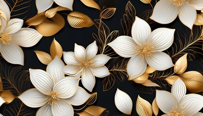 intricate white flowers with gold leaves create a sophisticated and seamless background ideal for various design uses seamless pattern