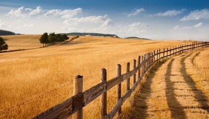 wooden fence winding through golden field