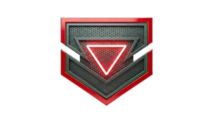 Red and Black Geometric Emblem with Neon Triangle