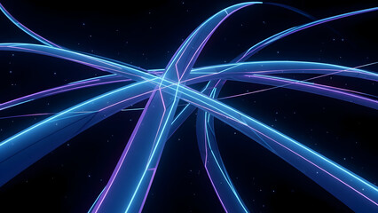 Abstract Neon Blue and Purple Light Trails in Darkness