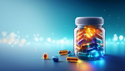 mockup jar with medicinal capsules filled with life enhancing healing substances the concept of modern pharmaceuticals and cutting edge technologies promotes health and well being