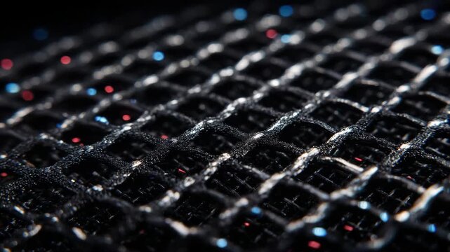 234Macro of headphone driver grille through mesh fabric, emphasizing engineering and audio fidelity
