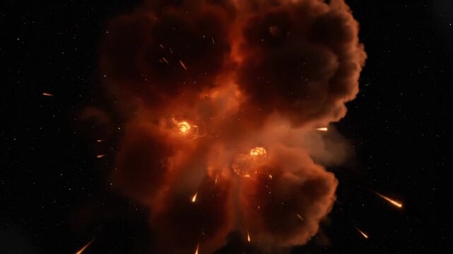 a massive explosion in space with vibrant orange and yellow sparks . use as multipurpose tittle intro, background. product mockup. motion graphics background