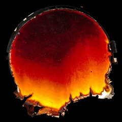 Burnt Paper Circle with Orange Red and Black Isolated on Black