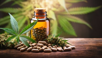 concept of animal feed vitamins with cbd oil and cannabis